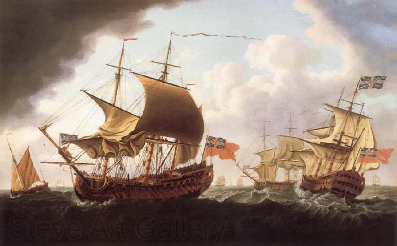 Francis Swaine Men-o-war sailing in choppy waters Spain oil painting art